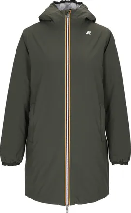 K-Way 3/4 Length Padded Jacket With Hood And Multicolor Stripe Detail