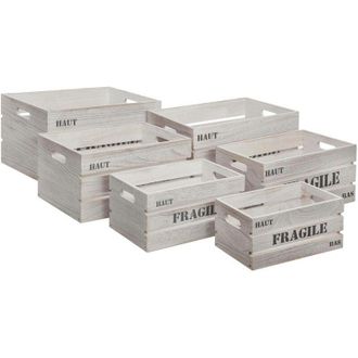 Atmosphera Conjunto De 6 Cajas De Madera - Blanco