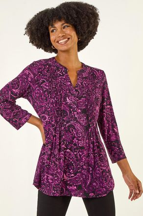 Roman Paisley Print V-Neck Stretch Top