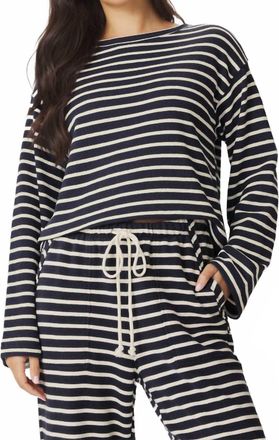 Splendid Livie Stripe Pullover Sweatshirt In Navy/moonstone