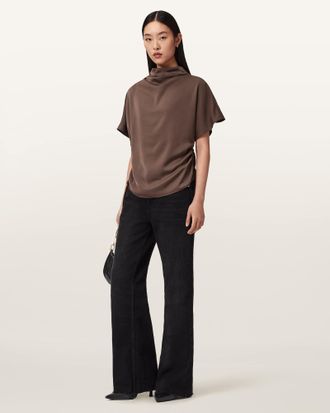 AllSaints Leslie Satin Short Sleeve Top