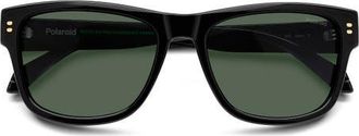 Polaroid 55mm Polarized Square Sunglasses in Black/Green Pz at Nordstrom