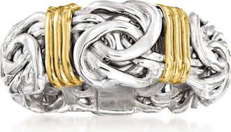 Ross-Simons Sterling Silver and 14kt Yellow Gold Byzantine Station Ring