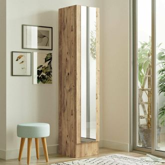 Dmora Mueble De Entrada Jacques, Espejo Incluido, 3 Estantes, Una Puerta, 36x36x180h Cm Roble Marr&oacute;n
