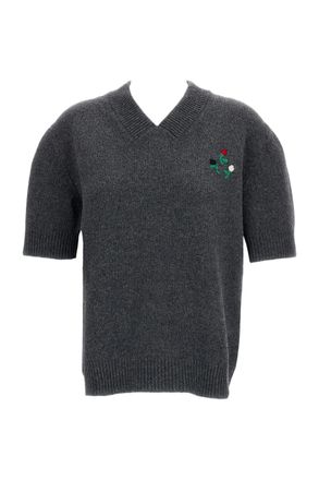 Marni Grey V-Neck Cashmere Knit Top