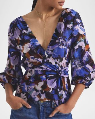 Derek Lam Michele Floral Twist-Front Blouse
