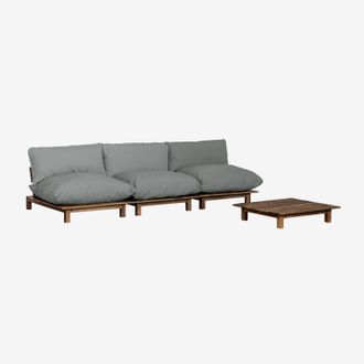 Sklum Conjunto De Sal&oacute;n Con Sof&aacute; Modular Reclinable De 3 Piezas Y Mesa De Centro En Madera De Acacia Brina Sklum