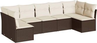 vidaXL Juego De Sof&aacute;s De Jard&iacute;n 7 Piezas Con Cojines Rat&aacute;n Pe Marr&oacute;n Vidaxl