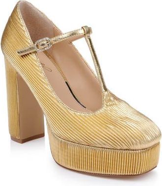 Badgley Mischka Banks T-Strap Platform Pump in Gold Fabric at Nordstrom, Size 7.5