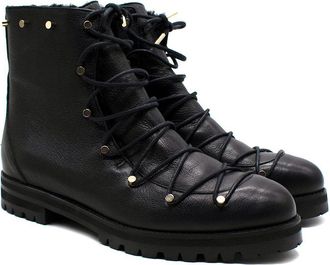 Jimmy Choo London Black Lace Up Drake Shearling Lined Leather Boots Size 39.5