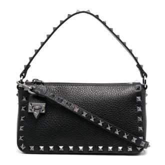 Valentino Garavani Handbags, female, Black, Size: ONE SIZE Rockstud Small Grainy Leather Shoulder Bag