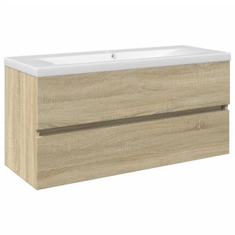 Berkfield Home 2 Piece Bathroom Furniture Set Ceramic & Engineered Wood in Light Oak