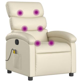 vidaXL Sill&oacute;n Reclinable De Masaje Cuero Sint&eacute;tico Crema Vidaxl