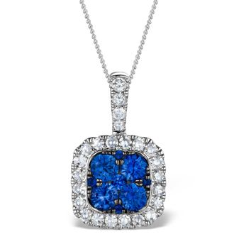 The Diamond Store 1.50ct Sapphire and Diamond 18K White old Halo Pendant Necklace