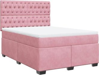 vidaXL Box Spring Bed with Mattress Pink 140x190 cm Velvet Vidaxl