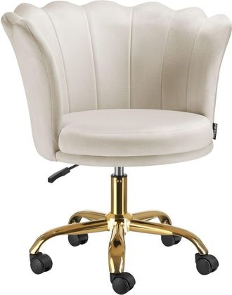 TecTake Silla giratoria 360&ordm; de terciopelo acolchada, ruedas dobles, crema/oro