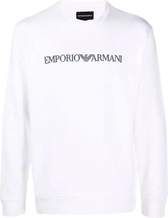 Emporio Armani Central Logo Sweatshirt - Heren - Sweatshirts - Wit - XL - Katoen - Hoodies & sweatvesten