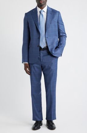 Paul Smith Camberwell Tailored Fit Blue Windowpane Check Wool Suit at Nordstrom, Size 44