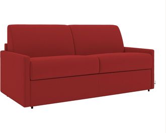 Vente-Unique Sof&aacute; cama italiano 3 plazas de tela CALIFE - Rojo - Cama 140 cm - Colch&oacute;n viscoel&aacute;stico 22 cm