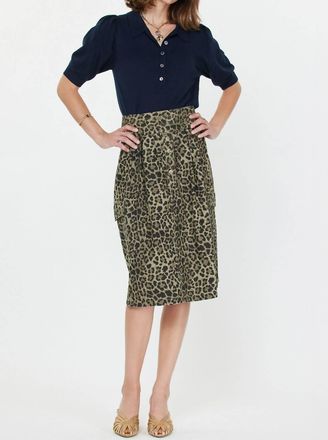 Current Air Leopard Cotton Midi Skirt In Brown / Tan