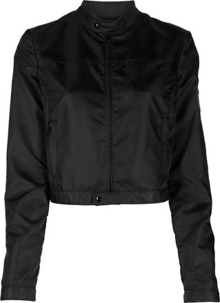 Maison Margiela logo-patch cropped jacket - women - Viscose/Polyamide - 44 - Black