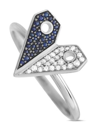 Luxury Bazaar 14kt witgouden Heart ring met diamant en saffier - Zilver