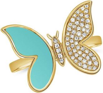 Sabrina Designs 14K 1.01 Ct. Tw. Diamond & Turquoise Butterfly Ring