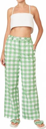 Rosie Assoulin Easy Does It Picnic Embroidered Gingham Pant In Grass Green