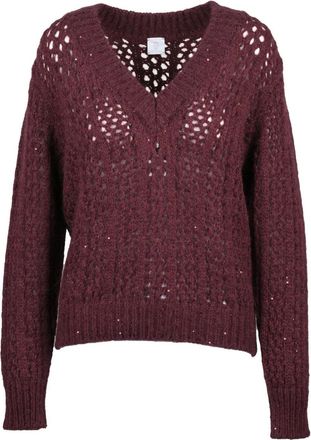 Eleventy Red Alpaca-Blend Openwork Sequin V-Neck Sweater