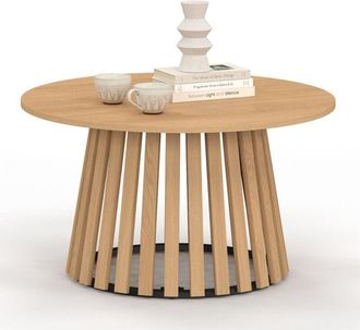 IDMarket Tavolino rotondo CARMEN 70 cm con gambe a doghe in legno e piano in legno