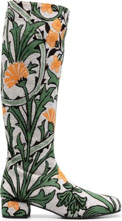La DoubleJ Edie 40mm floral-jacquard boots - women - Viscose/Modal/Calf Leather/Rubber/Polyester - 38 - Neutrals