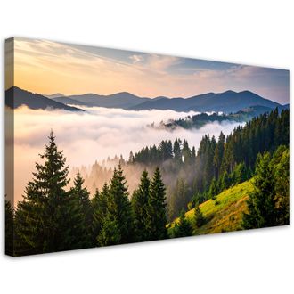 Feeby Cuadro Sobre Lienzo, Bosque Monta&ntilde;as En La Niebla Paisaje, 120x60