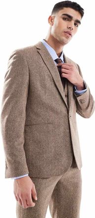 Asos Giacca da abito slim in misto lana beige-Neutro