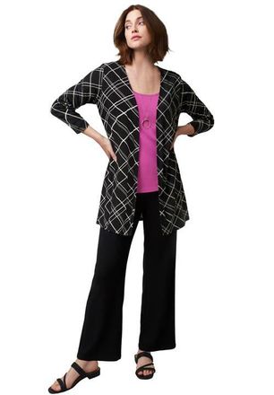 Jessica London Everyday Stretch Knit Open Front Cardigan in Black Bias Stripe at Nordstrom, Size 12