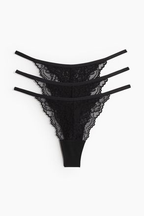 H&M 3er-Pack Tangas aus Spitze - Schwarz