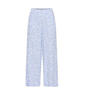 Ichi Ichi - Blauwe Bloem AOP Cropped Broek - Dames - Broeken - Blauw - Maat: S Viscose