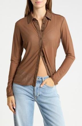 Good American Mesh Button-Up Shirt in Saddlewood at Nordstrom Rack, Size X-Small
