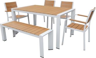 Vente-Unique Comedor de jard&iacute;n de aluminio: mesa L.150 cm, 4 sillones y 1 banco - Natural claro y blanco - NYROS de MYLIA