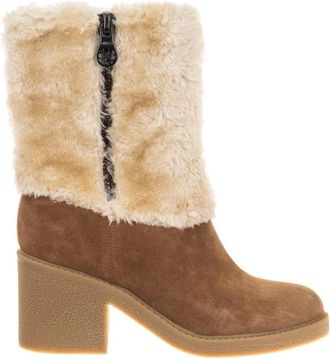 Guess Ronde Suede Enkellaarsjes - Dames - Winterlaarzen - Bruin - 35 EU - Leer - Schoenen