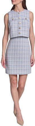 Karl Lagerfeld Sleeveless Tweed Popover Dress in Mystic Blue Multi at Nordstrom, Size 12