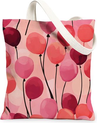 Generic Artistic Balloon Pattern Canvas Tote Bags, Modern Floral Design Reusable Grocery Bags, Lightweight Washable Shoulder Strap Canvas for Shopping, Travel