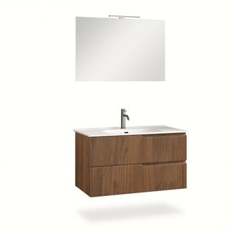 Aquadesign Mueble de ba&ntilde;o de 4 piezas en mdf roble oscuro