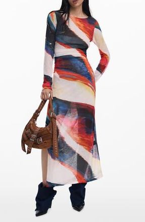 Desigual Long Sleeve Abstract Dress in Orange Red at Nordstrom Rack, Size Large