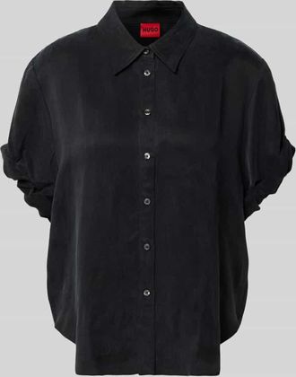 HUGO BOSS Loose Fit Bluse mit Hemdblusenkragen Modell ENCHANTED in Black, Gr&ouml;&szlig;e 32
