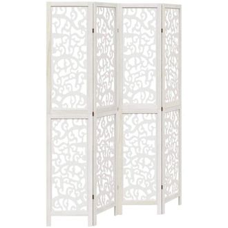 vidaXL Biombo separador de 4 paneles madera maciza Paulownia blanco vidaXL