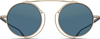 Matsuda Accessoires, Dames, Geel, ONE Size, Gotisch-ge&iuml;nspireerde ronde zonnebril in geborsteld goud/blauw grijs