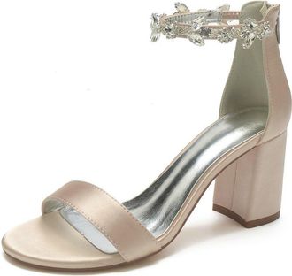 Generic Womens Block Heel Sandals Ankle Strap Chunky Heel Bridal Crystal Wedding Dress Shoes Wedding Heel Comfortable High Sandals 8Cm,Champagne,10 UK