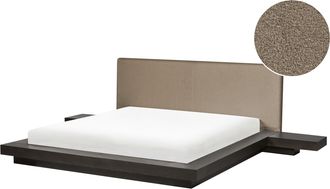 Beliani Cama De Agua Moderna 160 X 200 Cm Con Colch&oacute;n Mesitas De Noche Cabecero De Boucl&eacute; Madera De Fresno Oscuro Zen