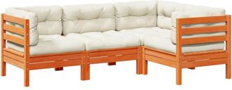 vidaXL Set De Sof&aacute;s Jard&iacute;n 4 Pzas Con Cojines Madera Pino Marr&oacute;n Cera Vidaxl