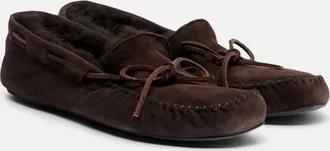 The Row Lucca shearling-trimmed suede boat shoes